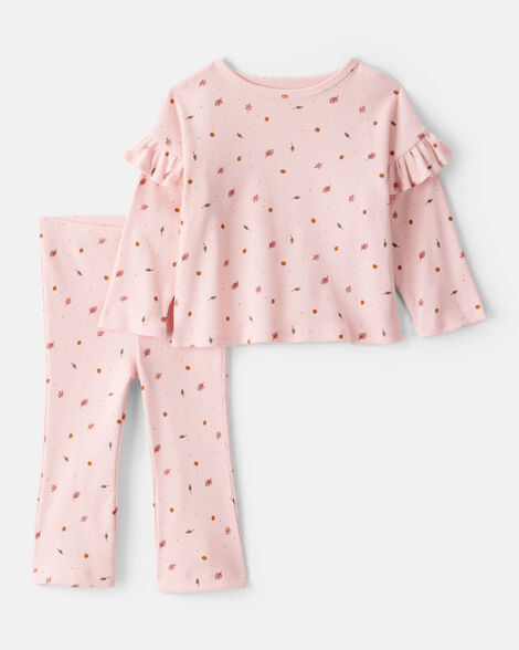 Carter's Baby Girl 2-Piece Leaf Print Cotton Long-Sleeve Tee & Pant Set - Pink