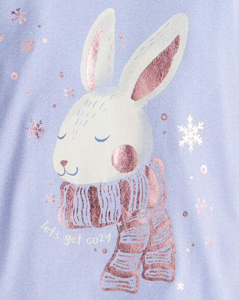 Carter's Baby Girl Bunny Winter Print 100% Cotton Long-Sleeve Snug Fit 4-Piece Pajamas - Blue/White