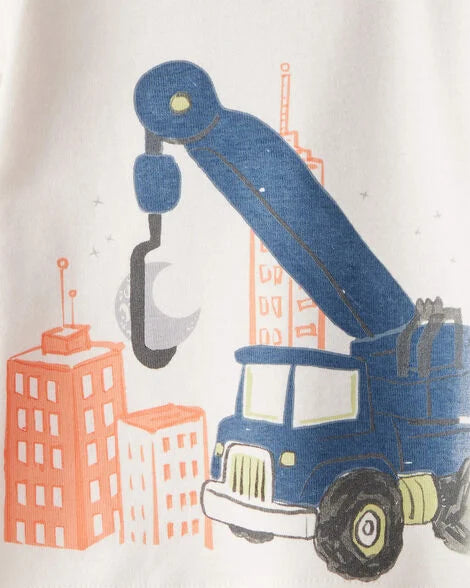 Carter's Baby Boy Construction Print 100% Cotton Long-Sleeve 4-Piece Pajamas - Blue/White/Navy