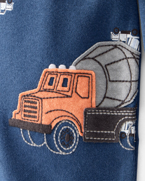 Carter's Baby Boy Construction Print 100% Cotton Long-Sleeve 2-Way Zip 1-Piece Pajamas - Blue