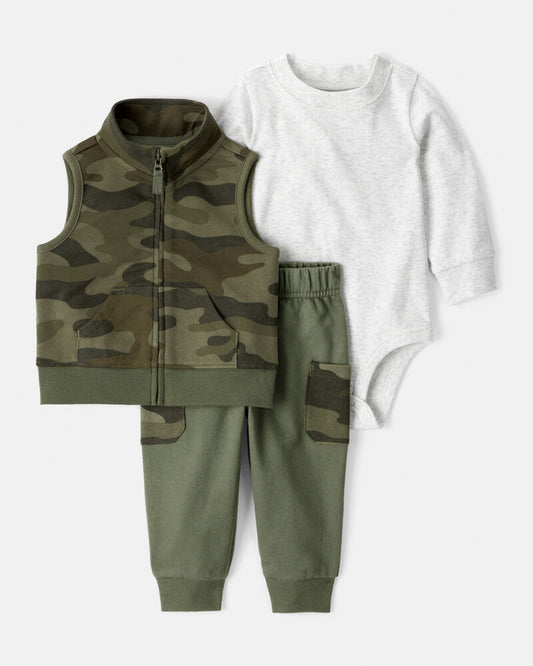 Carter's Baby Boy 3-Piece French Terry Tee & Pant Set - Green