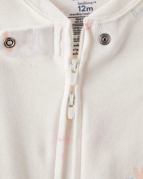 Carter's Baby Girl Dinosaur Print 100% Cotton Long-Sleeve 2-Way Zip 1-Piece Pajamas - White