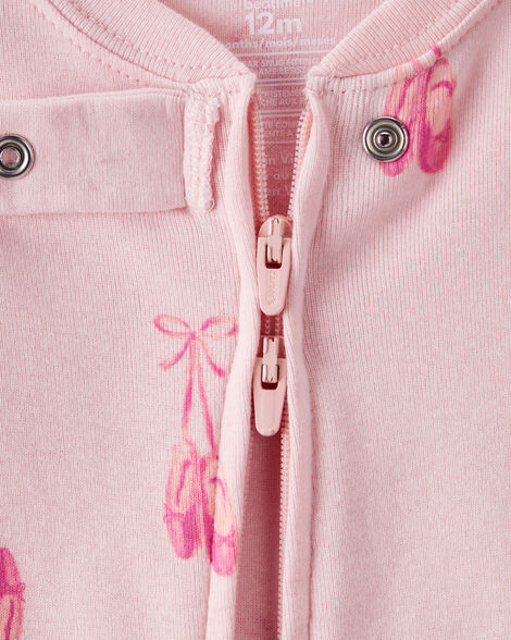 Carter's Baby Girl Ballet Print 100% Cotton Long-Sleeve 2-Way Zip 1-Piece Pajamas - Pink