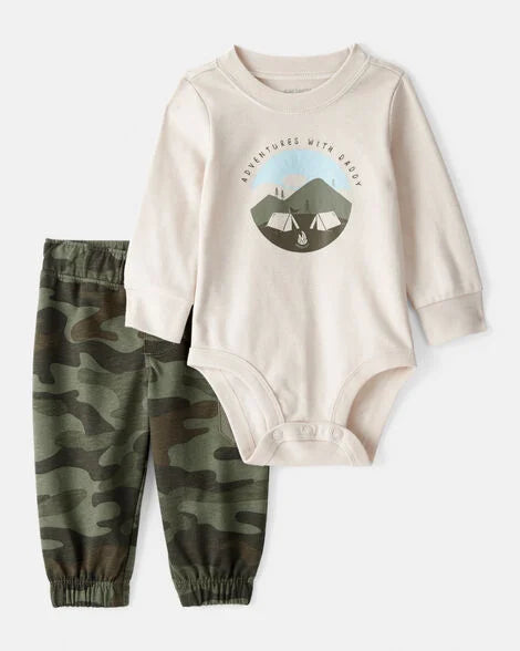 Carter's Baby Boy Camping Camo Cotton Long-Sleeve Bodysuit & Pant Set - Green/Beige