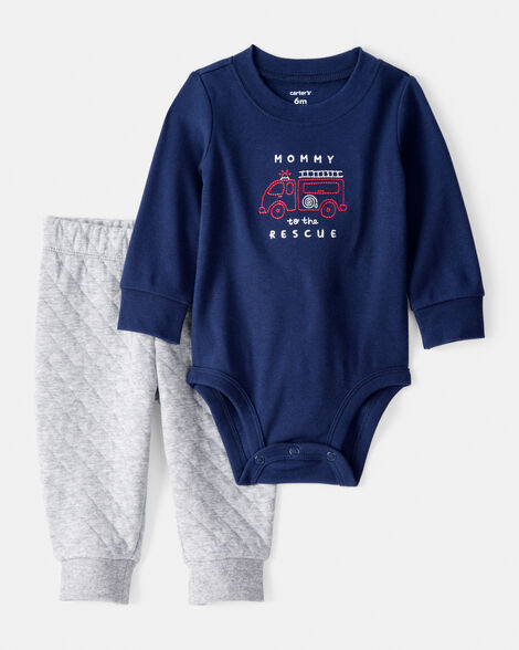 Carter's Baby Boy 2-Piece Firetruck Print Long-Sleeve Bodysuit & Pant Set - Blue