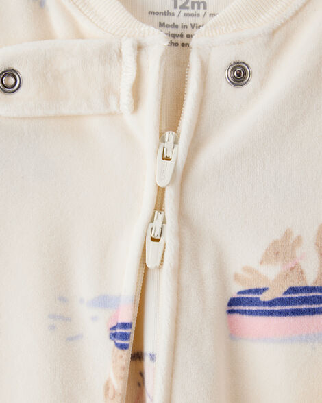 Carter's Baby Girl Snow Animals DreamPlush Snug Fit Long-Sleeve 2-Way Zip 1-Piece Pajamas - Ivory