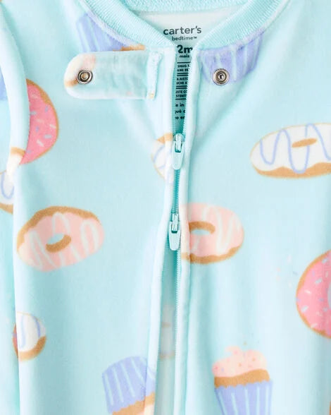 Carter's Baby Girl Donuts DreamPlush Long-Sleeve Snug Fit 1-Piece Pajamas - Blue