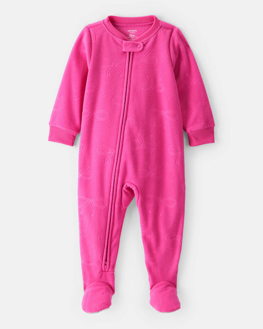 Carter's Baby Girl Bow Loose Fit Fleece Long-Sleeve 2-Way Zip 1-Piece pyjamas - Pink