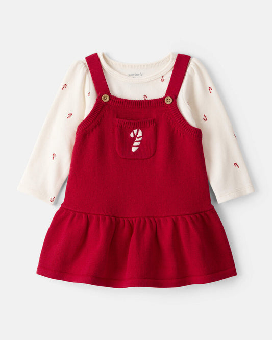Carter's Baby Girl 2-Piece Candy Cane Print Long-Sleeve Top & Dress Set - Red