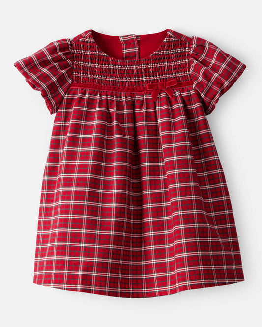 Carter's Baby Girl Special Occasion Plaid Print Short-Sleeve Dress - Red