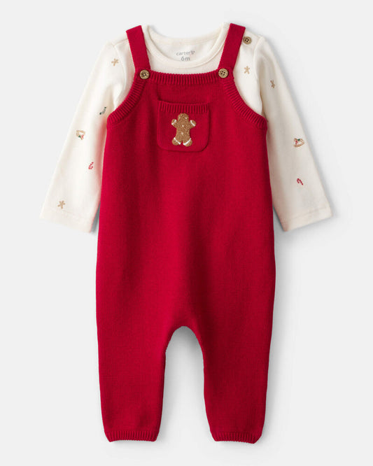 Carter's Baby Boy Gingerbread Holiday Print Long-Sleeve Overall Set - Red