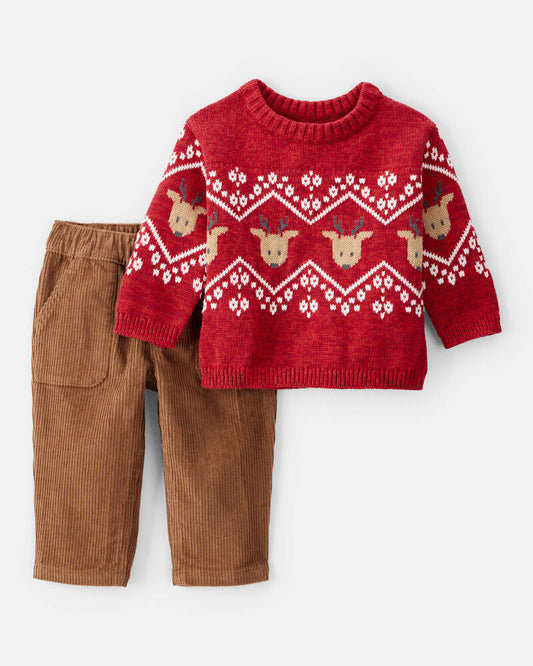 Carter's Baby Boy 2-Piece Fair Isle Long-Sleeve Tee & Pant Set - Red/Brown