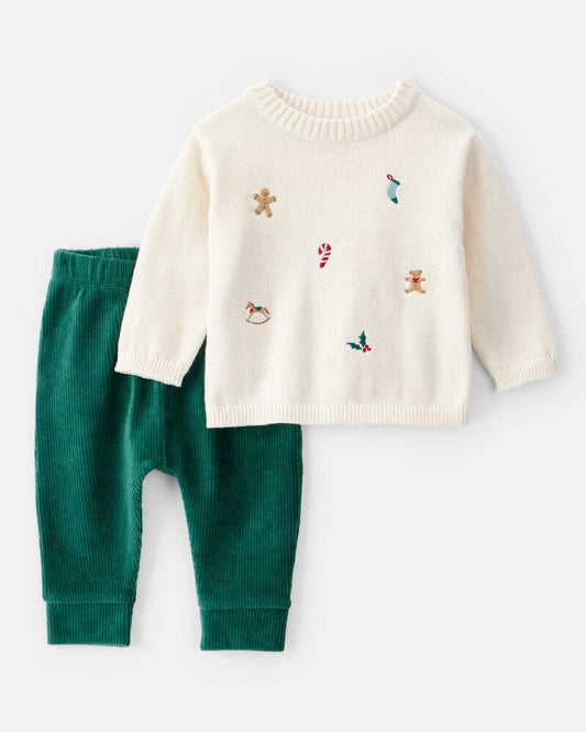 Carter's Baby Boy Holiday Print Long-Sleeve Sweater & Pant Set - White