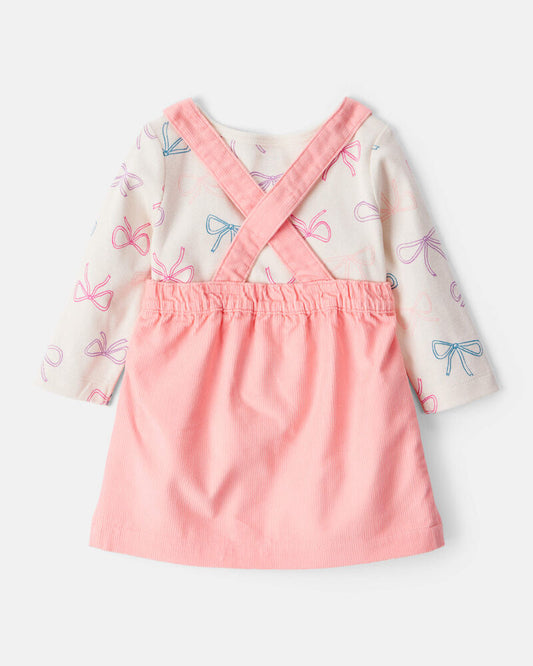 Carter's Baby Girl 3-Piece Bow Heart Print Long-Sleeve Dress Set - Orange