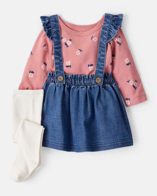 Carter's Baby Girl 3-Piece Floral Long-Sleeve Dress Set - Blue