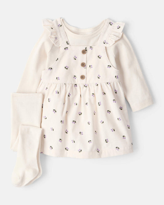 Carter's Baby Girl 3-Piece Floral Long-Sleeve Dress Set - White