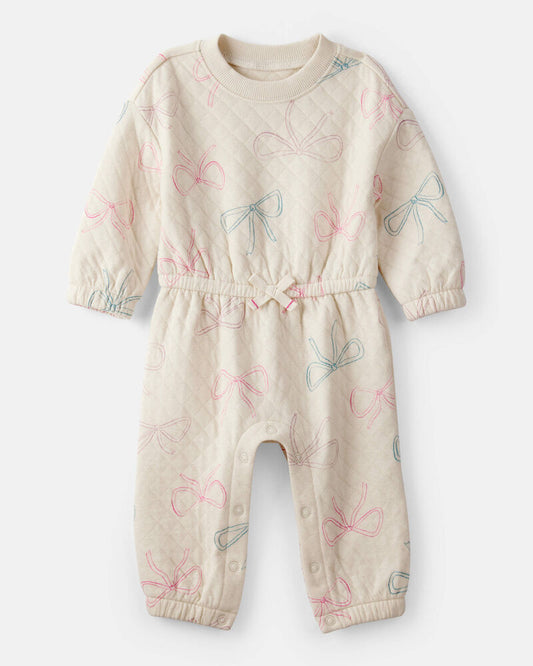 Carter's Baby Girl Bow Print Long-Sleeve Jumpsuit - White