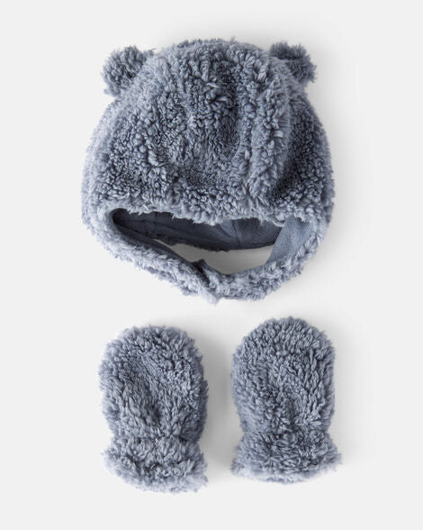 Carter's Baby Boy Sherpa Winter Hat & Mittens Set - Blue