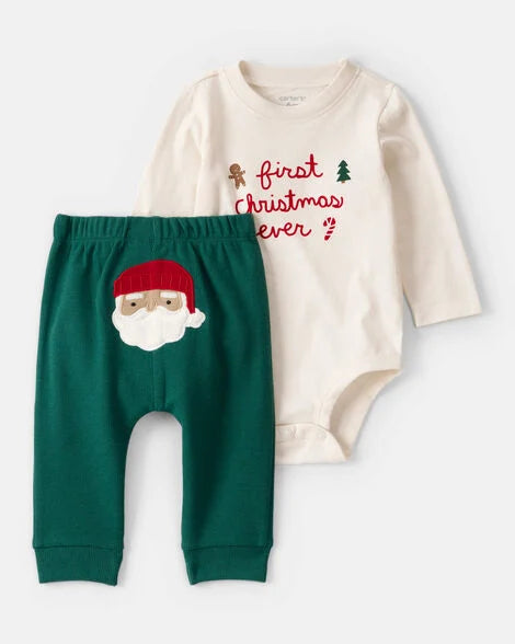 Carter's Baby 2-Piece My First Christmas Long-Sleeve Bodysuit & Pant Set - Cream/Green
