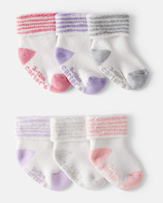 Carter's Baby Girl 6-Pack Striped Ankle Socks - White
