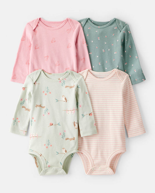 Carter's Baby Girl 4-Pack Owl Print Cotton Long-Sleeve Multipack Bodysuits