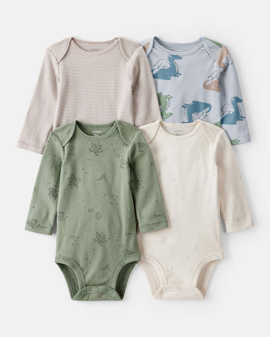 Carter's Baby Boy 4-Pack Dragon Star Print Cotton Long-Sleeve Multipack Bodysuits