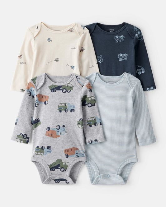 Carter's Baby Boy 4-Pack Construction Print Long-Sleeve Multipack Bodysuits
