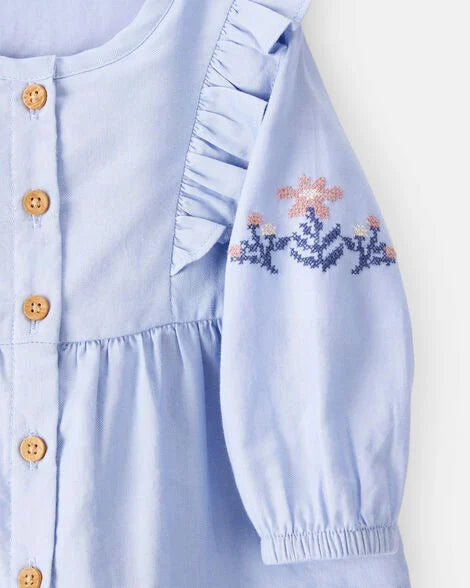 Oshkosh Baby Girl Embroidered Cotton Long-Sleeve Top with Corduroy Skirt