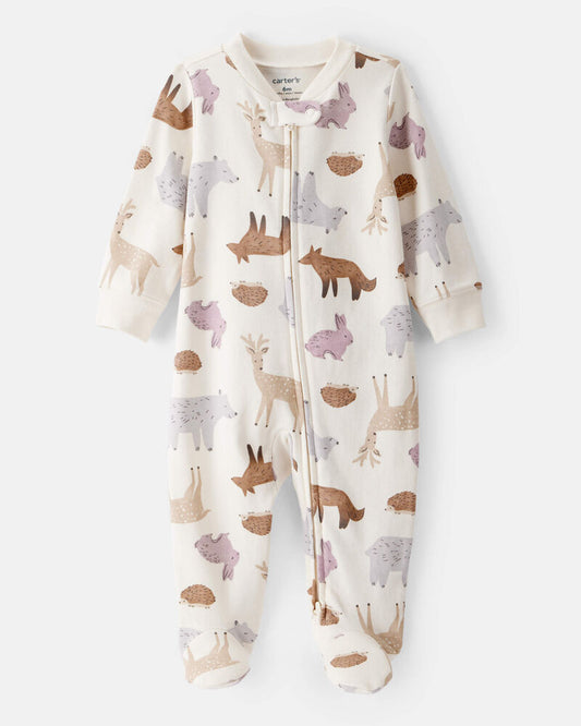 Carter's Baby Girl Fox Print 100% Cotton Long-Sleeve Sleeper - Ivory