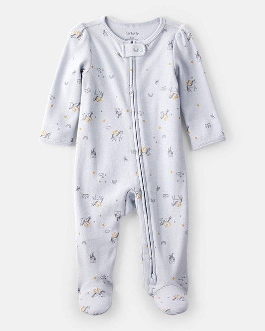 Carter's Baby Girl Unicorn Star Print 100% Cotton Long-Sleeve 2-Way Zip Sleeper - Blue
