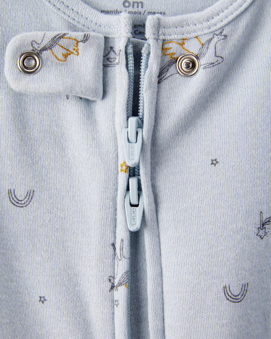 Carter's Baby Girl Unicorn Star Print 100% Cotton Long-Sleeve 2-Way Zip Sleeper - Blue