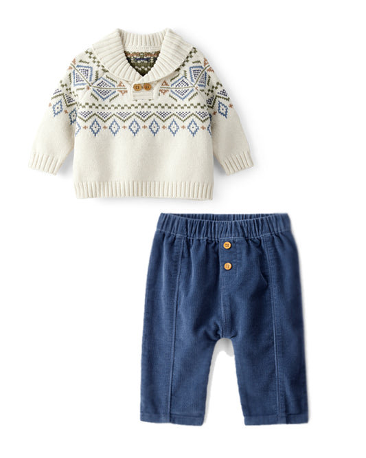 Oshkosh Baby Boy Fair Isle Sweater with Corduroy Fashion Pants