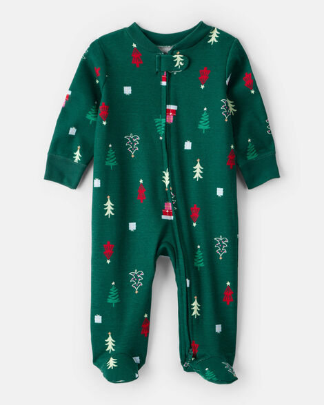 Carter's Baby Green Trees 100% Cotton Long-Sleeve Sleep & Play Pajamas - Green