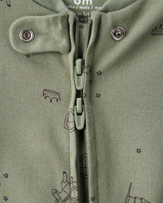 Carter's Baby Boy Dragon Print 100% Cotton Long-Sleeve Sleeper - Green