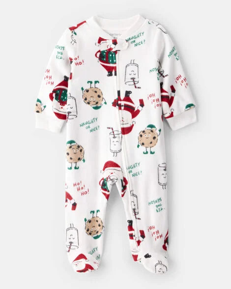 Carter's Baby Beige Santa Milk & Cookies Loose Fit Fleece Long-Sleeve Sleep & Play Pajamas - White
