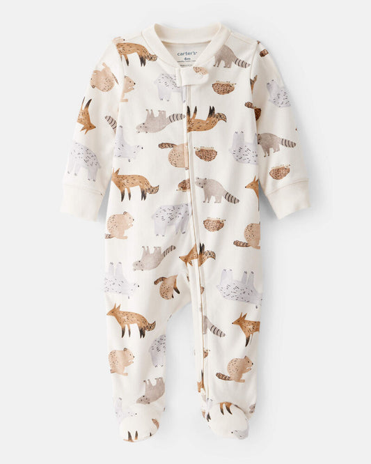 Carter's Baby Boy Fox Print 100% Cotton Long-Sleeve Sleeper - White