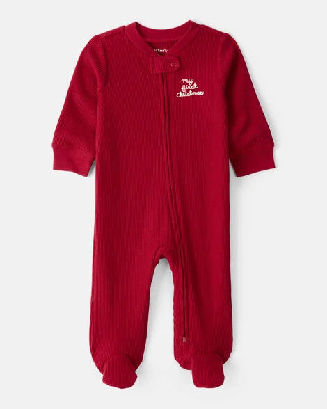 Carter's Baby My First Christmas Holiday Red Cotton Sleep & Play Pajamas - Red