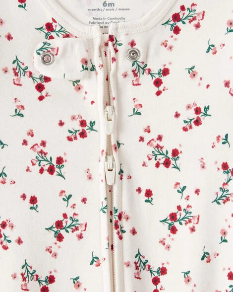 Carter's Baby Girl Bow Floral Print 100% Cotton Sleep & Play Pajamas - White/Red