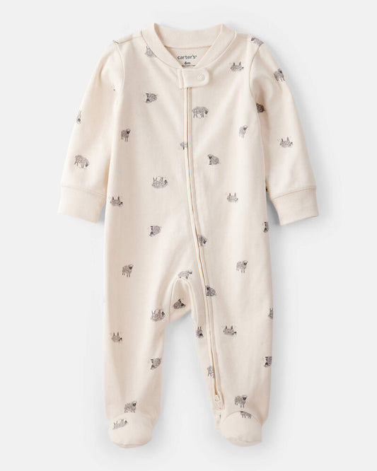 Carter's Baby Sheep Print 100% Cotton Long-Sleeve Sleeper - Brown