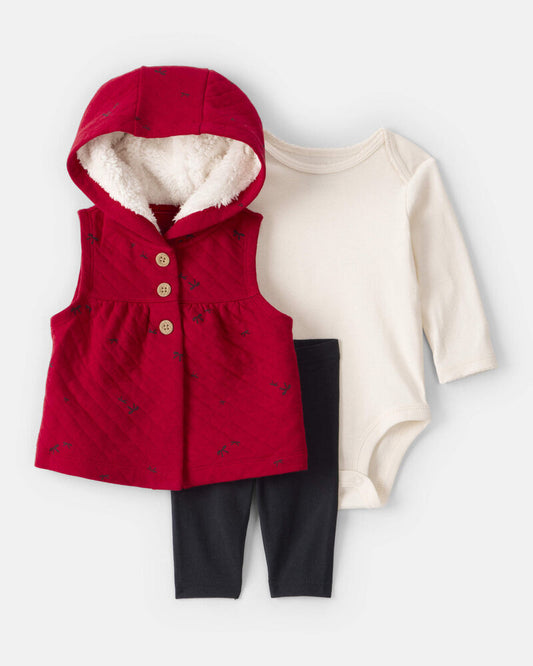 Carter's Baby Girl 3-Piece Bow Print Sleeveless Jacket, Bodysuit & Pant Set - Black/White/Red