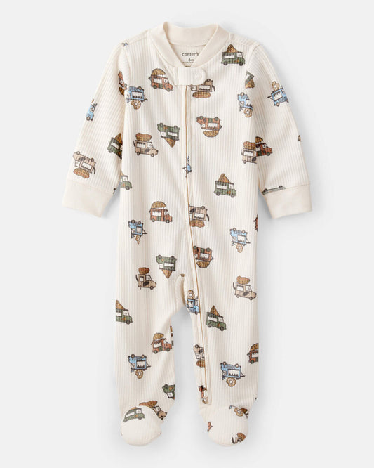 Carter's Baby Boy Truck Print Cotton Long-Sleeve Sleeper- White