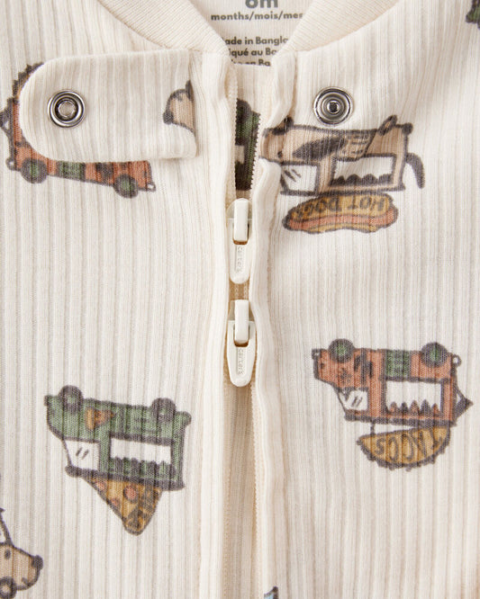 Carter's Baby Boy Truck Print Cotton Long-Sleeve Sleeper- White