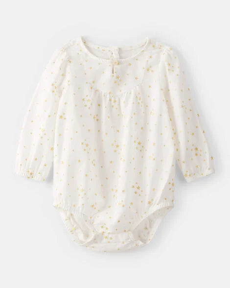 Oshkosh Baby Girl Star Print Cotton Long-Sleeve Fashion Bodysuit with Chambray Tulle Skirtall