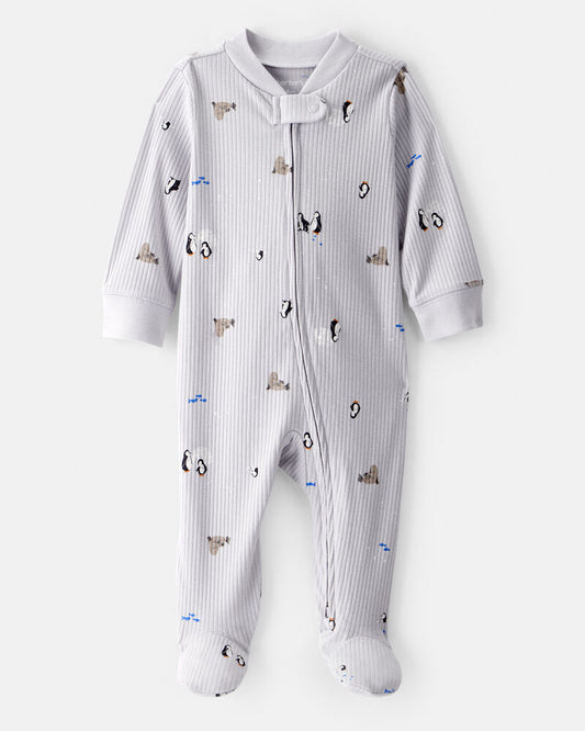 Carter's Baby Penguin Print Cotton Long-Sleeve Sleeper - White