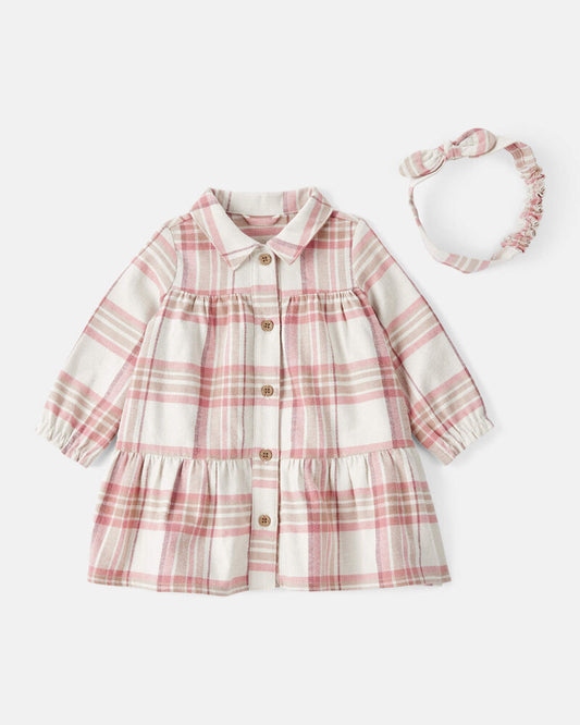 Carter's Baby Girl 2-Piece Print Cotton Long-Sleeve Dress Set - Plaid