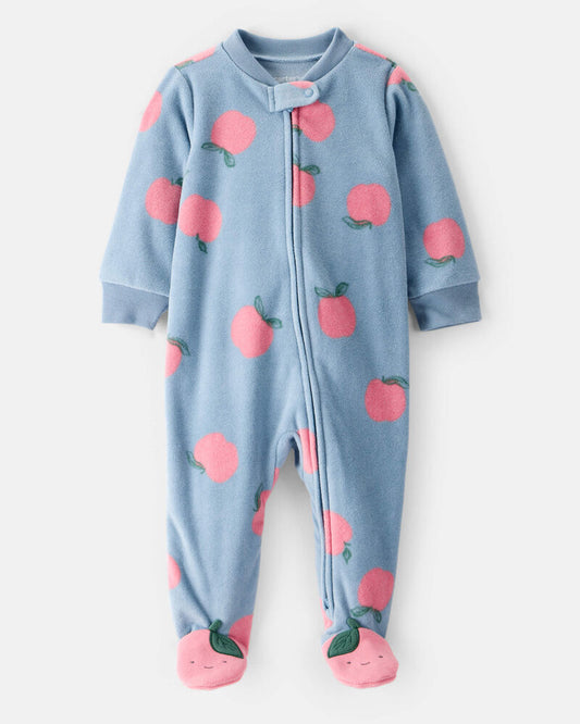 Carter's Baby Girl Apple Print Loose Fit Fleece Long-Sleeve Sleeper- Blue