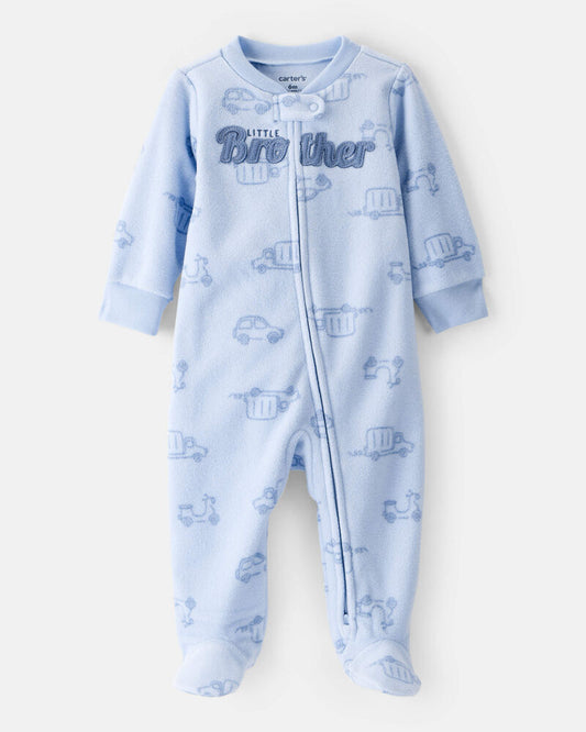 Carter's Baby Boy Firetruck Print Loose Fit Fleece Long-Sleeve Sleeper - Blue