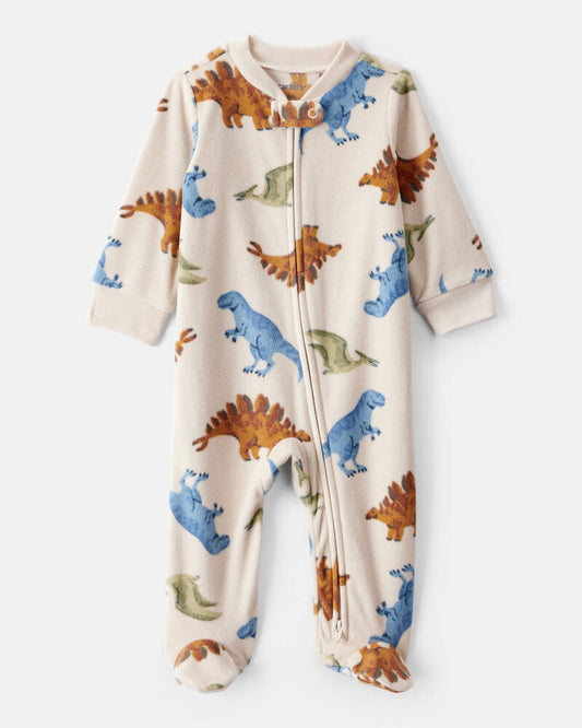 Carter's Baby Boy Dinosaur Print Loose Fit Fleece Long-Sleeve Sleeper - White