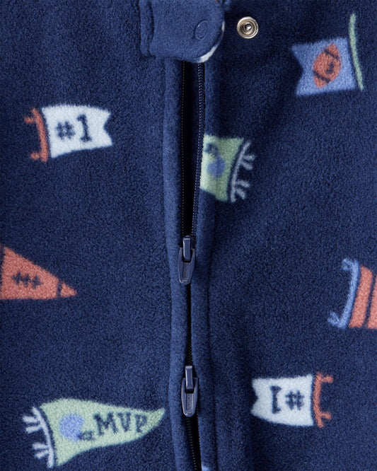 Carter's Baby Boy Sports Print Loose Fit Fleece Long-Sleeve Sleeper - Navy Blue