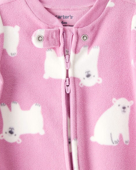 Carter's Baby Girl Polar Bear Print Loose Fit Long-Sleeve Sleep & Play Pajamas - Pink